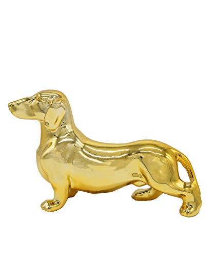 Nayothecorgi Dachshund Dog Statue - Metallic Gold Standing Ceramic Dog Statue - Decorative Dog Sculpture For Garden Or Home Décor - Dachshund Dog Outdoor Statue - (10.82” X 3.62” X 6.61”) #TOP1