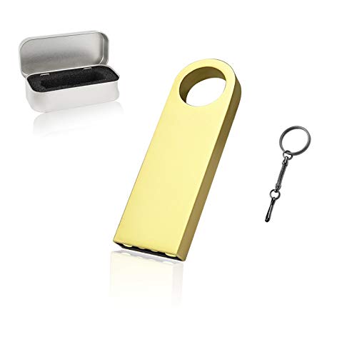 BIYUN Memoria USB de 32 GB 2.0, mini USB de metal en U, unidades de almacenamiento de datos, memorias de almacenamiento externo, unidad flash USB con un llavero dorado y una caja de estao (dorado)
