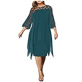 Godathe Damen Kleid Mode Große Größen Knielang Asymmetrisch Elegant Abendkleider Für Mollige Frauen Kurzarm Maxikleider Festlich Hochzeit Kleider Übergröße Schönes Tunikakleid Partykleid, Grün, 4XL