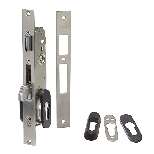 Amig - Cerradura de Embutir para Carpintería Metálica Mod. 770-20 mm - Cilindro Europerfil de Leva de 13,2 mm - Picaporte Reversible y Cierre Basculante - Acero Inoxidable