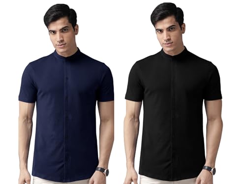 Image of Noble Monk Mens Cotton Blend Half Sleeve Solid Shirt | Henley Neck | Casual Shirt for Men