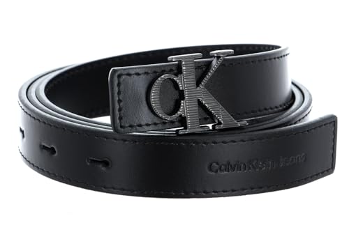 Calvin Klein ceinture noire en cuir 25mm avec boucle monogramme CKJ