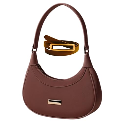 Kit de Bolsa e Cinto Feminina Elegante, Alça Única, Design Meia-lua, Bloguerinha, Modinha (Marrom)