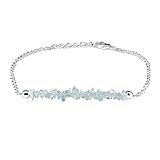 Gempires Natural Aquamarine Chips Bar Bracelet, Energy Healing Crystals, Birthday, Gift for Her, Gemstone Jewelry 8 inch AA+ Quality (Aquamarine)