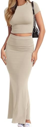 CHYRII Womens Two Piece Sets Short Sleeve Crewneck Cropped Top Bo...