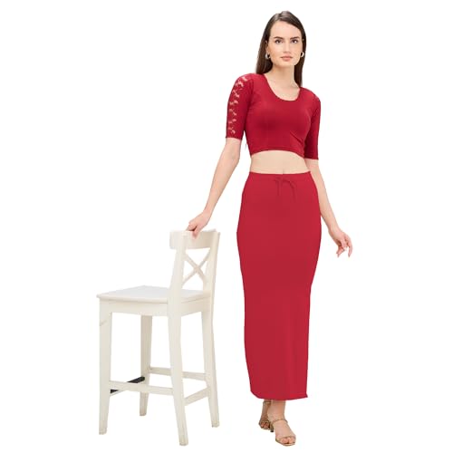 Image of DESI GIRL Cotton Lycra Stretchable Saree Shapewear Petticoat with Drawstring for Women | Fishcut Saree Petticoat with Side Slit for Easy Movement | Saree Shaper | Long inskirt