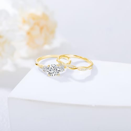1.46 Carat (ctw) Round Cut Moissanite Twisted Bridal Sets Engagement Ring Set for Women, White Gold Wedding Band Engagement Ring, Customizable Sterling Silver, 10k gold, 14k gold, 18k gold3