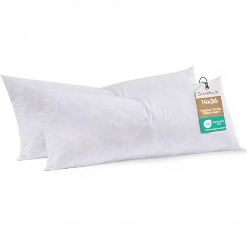 Image of 14x36 Feather Long Lumbar Pillow Inserts, Decorative Throw Pillow Inserts for Covers, Fuller Fit with Soft Support for Bed and Couch, Set of 2