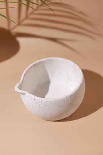 Image of Craftribal Handmade Ceramic Solid Matcha Bowl with Whisk Holder - Pottery Chawan for Japanese Tea Ritual, Matcha Lovers & Gifting|Bowl - 5.5 inches|Holder-2.5 inches|Color-White