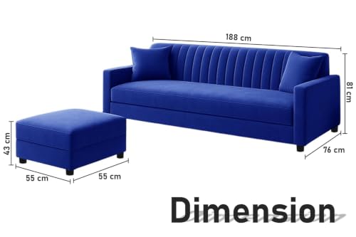 Image of Rosebell Sofa Set with Ottoman Combo Three Seater Sofa Set & Matching Footrest for Living Room,Office, & Bedroom - Blue