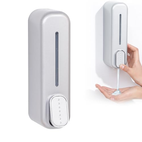 300ml バスルームヘルパー 壁掛けソープディスペンサー シャワー バスジェル シャンプー 手動プレス ソープディスペンサー 液体ソープ容器 ビジネス ホテル オフィス 自宅 キッチン用 (シルバー)