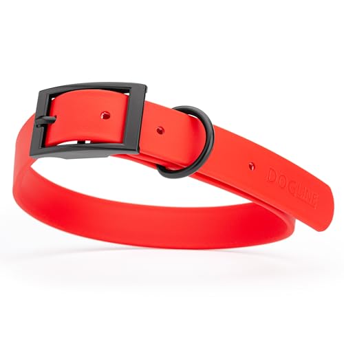 Image of Dogline Biothane Waterproof Dog Collar Strong Coated Nylon Webbing with Black Hardware Odor- Proof for Easy Care Easy to Clean High Performance Fits Small Medium or Large Dogs, Cherry Red
