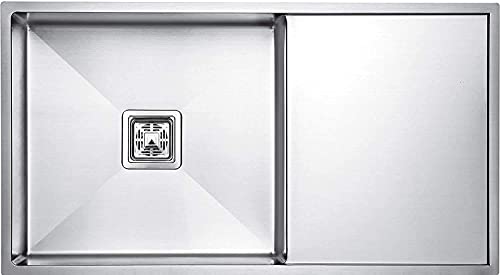 Image of CROCODILE 304 GRADE Stainless Steel finish Single Bowl Kitchen Sink with Drainboard (45 inch x 20 inch x 10 inch DRAINBOARD HANDMADE, Silver)