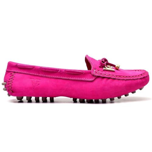 Sapato Mocassim Drive Feminino Casual em Couro Resistente Prático e Confortável (35, Pink)