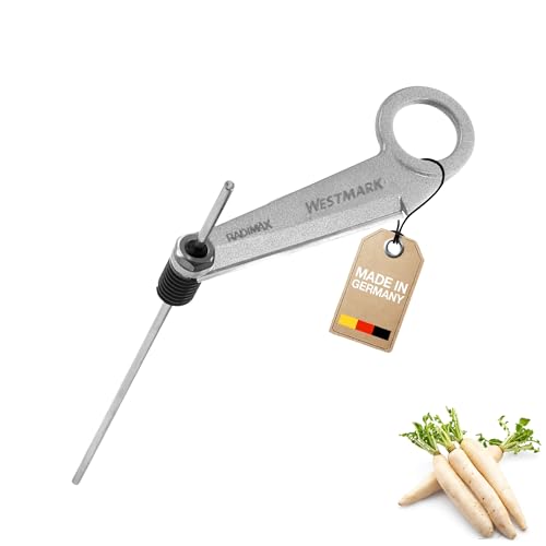 Westmark Cortadora de rábanos/en espirales con varilla de centrado larga, Longitud: 24 cm, Cuchilla de acero inoxidable / aluminio, Plateado / gris, 51302260