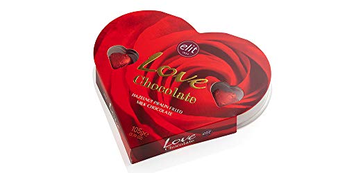 Elit Chocolate - Love Chocolate, Milk Chocolate Praline Hearts with Hazelnut Cream Filling in Special Design Heart Shaped Red Box - Valentine Day Gift - 105g/3.7oz (10 Count)
