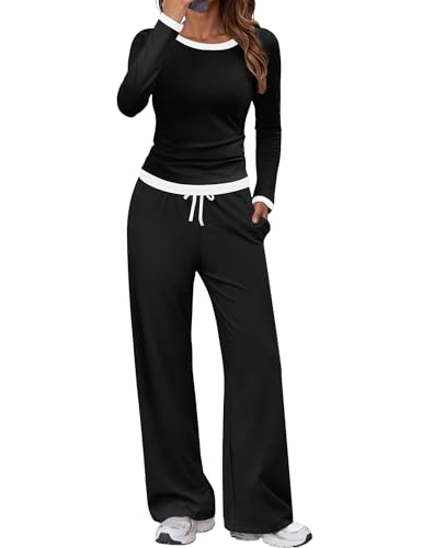 SHESHOW Black Womens Matching Loungwear Set Color Block 2 Piece Outfits XL