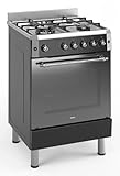 Ferre F6IP40GF-IBL-RETRO 60cm Freestanding Gas Cooker With Wok Burner & Turbo Fan - Shiny Stainless Steel & Black
