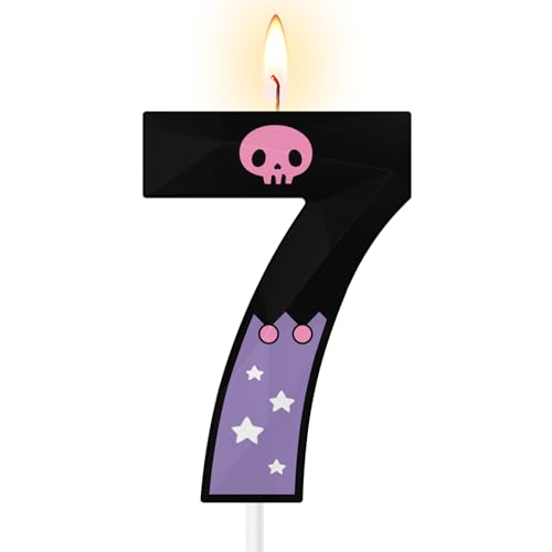 ZelZeluna Large 3D Cartoon Number 7 Birthday Candles for Girls 5 & 2.76 Inches Purple Black Cake Toppers Animated Theme Birthday Decorations for Party Supplies (Number 7)