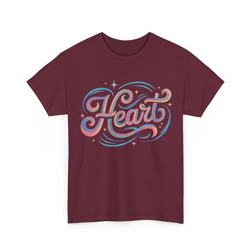 Heart Band Tshirt for Women Retro American Tour Graphic Tee Classic Music Concert Style Top (US, Alpha, Large, Regular, Regular, Maroon)