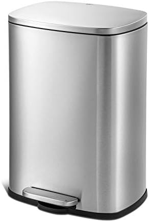 QUALIAZERO 50L/13Gal Heavy Duty Hands-Free Stainless Steel Commercial/Kitchen Step Trash Can, Fingerprint-Resistant Soft Close Lid Trashcan, 50L / 13 GAL