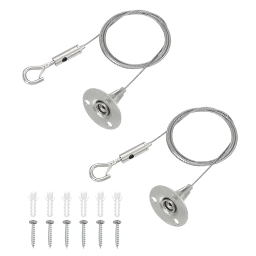 Image of MECCANIXITY 150 x 1.5mm Adjustable Hanging Wires Kit, Heavy Duty Stainless Steel Wire Rope with Single Hooks for Picture Photo Light LED Screen Curtain Billboards DIY Mounting Clamp Pack of 2