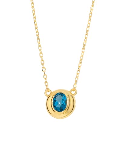 YoTreasure London Blue Topaz Gemstone Solid 14K Gold Plated Over 925 Sterling Silver Pendant Necklace - Main Image