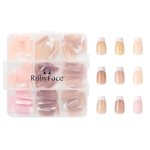 Image of 9 Color Press On Nails Fake Nail 216 Pcs, French tip press-on nails, Press on Nail, Artificial Nail Extensions Combo in Multicoloured, Full Cover Glossy Nude False Acrylic Nails for Women Girls (02, 216 count (Pack of 1))