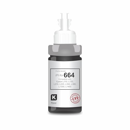 Image of ProDot ProSeries Ep-664 Inkjet Ink Refill Compatible with Epson L100, L130, L210, L220, L300, L310, L350, L355, L360, L380, L485, L565, L655, L1300, L1455 Ink Tank Printers (70 ml, Black)