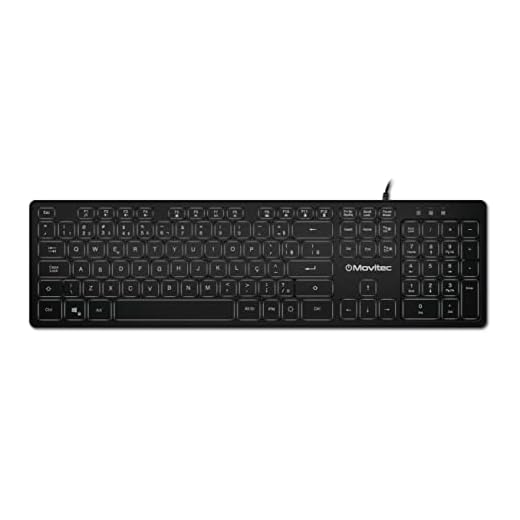 Teclado com Fio Led Branco, Movitec, Preto - OTF-02