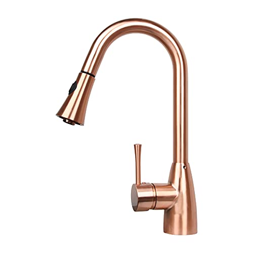 Copper Single-Hole Pull-Down Sprayer Copper Kitchen Sink Faucet Single Handle - Five Years Warranty-Akicon