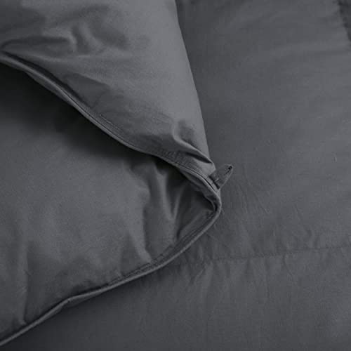 Feather Down Comforter Heavy Weight Queen Size Duvet Insert All Season, Sewn-Through Diamond Stitching Quilt with 8 Corner Tabs Deep Grey 90x90 Inches