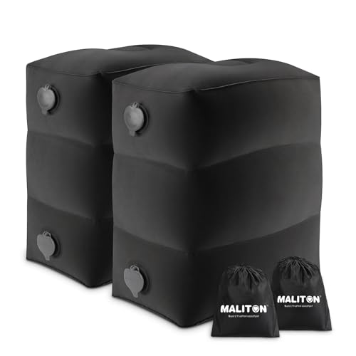 Maliton Airplane Footrest, Inflatable Foot Rest for Kids, Adjustable Height Travel Pillow On Airplanes, Cars, Office, Toddler Travel Essentials (Black, 2 Pack)