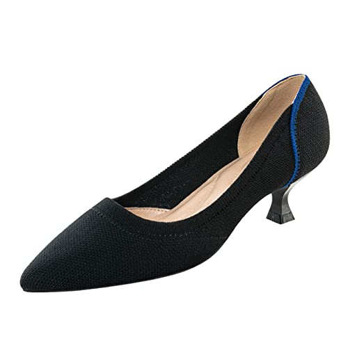 youngshow Women's Pumps Kitten Heels Pointed Toe Knit Slip On Comfortable Casual Formal Dress Shoes