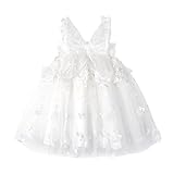 Miipat Vestido de Bebé de Tul para niña con Mariposa Vestido de Princesa Sin Mangas Bordado Floral para Niñas Pequeñas para Fiestas de Bodas y Cumpleaños (Blanco Flor,3-4 Años)