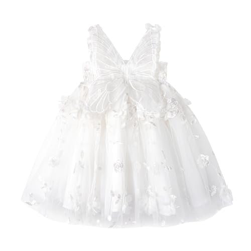Miipat Vestido de Bebé de Tul para niña con Mariposa Vestido de Princesa Sin Mangas Bordado Floral para Niñas Pequeñas para Fiestas de Bodas y Cumpleaños (Blanco Flor,3 4 Años)