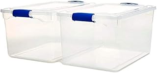 Homz Heavy Duty Modular Stackable Storage Tote Containers with Latching Lids, 66 Quart Capacity, Clear, 2 Pack