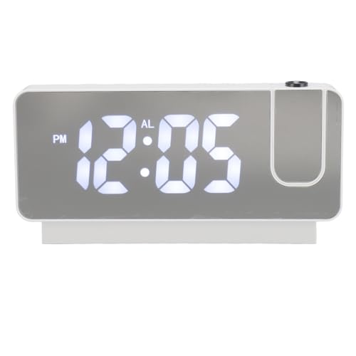 Projection Digital Alarm Clock for Bedrooms USB Rechargeable White Light Snooze Function Adjustable Brightness LED Mirror Digital Alarm Clock (White Shell)