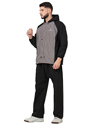 Image of FabSeasons Lightweight Waterproof Raincoat set of Top & Bottom for Men's, with hood & Reflector at back