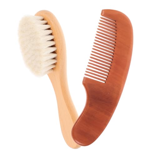 CALLARON 2Pcs Wooden Comb and Bathing Brush Set Natural Bristle Brush and Hair Comb for Gentle Grooming for Newborns Helps Detangle Hair and Stimulate Scalp
