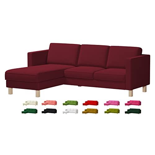 Velvet Karlstad Sofa Replacement Cover Fits IKEA Karlstad 3 Seat Sofa with Chaise Lounge(282cm/111 inches), Only Cover(Don't Fit Karlstad 2 Seat Sofa with Chaise Lounge) (Dark Red)