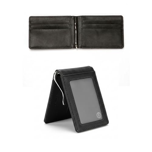 tulilut Geldbeutel Herren mit Geldklammer & RFID Schutz - Slim Wallet Herren Klein & Dünn - Kartenetui mit Sichtfenster & Außenfach - Portemonnaie Herren ohne Münzfach (Schwarz)
