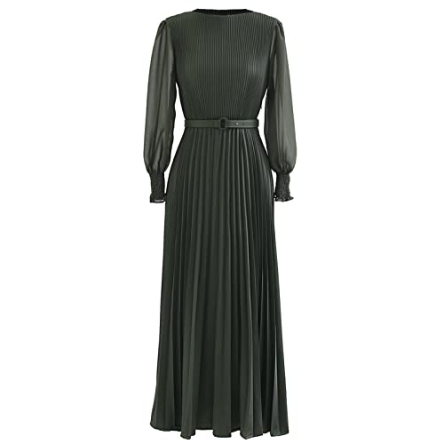 Amazon.com: CHICWISH Women's Dark Green Full Pleated Belted