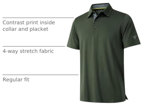 M MAELREG Polo Shirts for Men Short Sleeve Performance Moisture Wicking Quick Dry Casual Collared Men’s Polo Shirts Olive Green - image 4