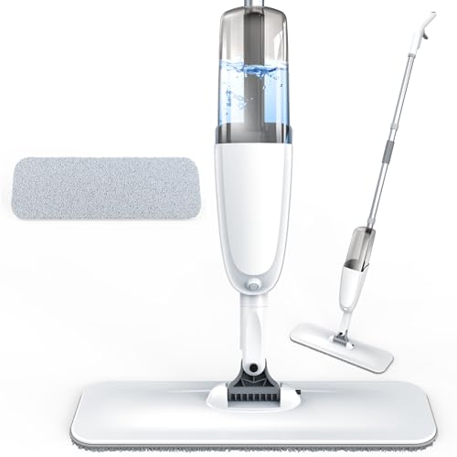 Image of ScrubWiz Spray Mop, Wet Dry Hardwood Floor Cleaning Mop with Washable Reusable Pad, with 500ML Sprayer for Tile, Wood, Laminate, Vinyl & Marble Floor Cleaning, Off-White