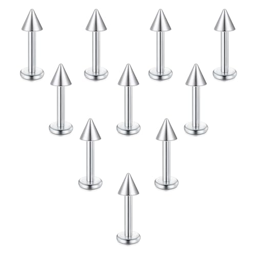 Briana Williams 10pcs 1.2mm 316L en Acier Inoxydable Piercing lèvre 8mm Labret à Boule Pointu Anneau Tragus Helix Cartilage Boucle d'oreille Stud Barbell
