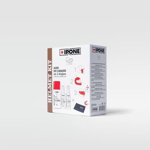 IPONE - Pack Mantenimiento Casco Moto - 1 Limpiador Casco Exterior + 1 Limpiador Casco Interior + 1 Anti-Lluvia + 1 toallita de Microfibra