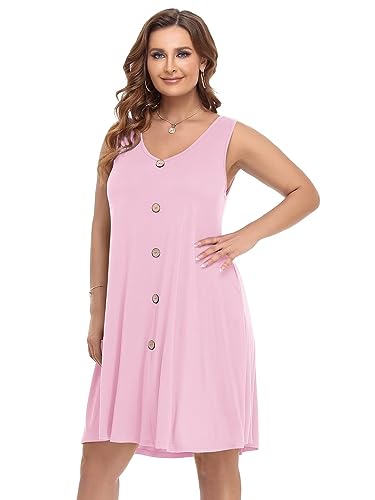 Image of BELAROI Summer Dresses for Women Beach Tshirt Sundress V Neck Casual Swing Tank Dress Swimsuit Cover Ups Pockets