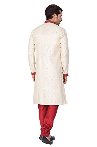 Image of VASTRAMAY Men's Beige Silk Blend Sherwani Set