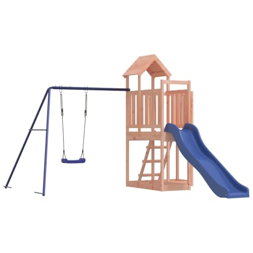 vidaXL Outdoor Playset, Made from Solid Douglas Wood, with Swing Set, Wave Slide, Ladder and Sandpits, Inbuilt Safety Features, Perfect for Kids Aged 3-8
